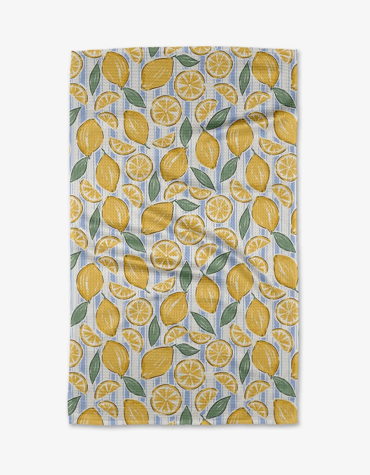 Tea towel with lemon pattern on a white background
