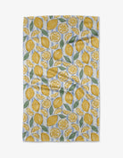 Tea towel with lemon pattern on a white background