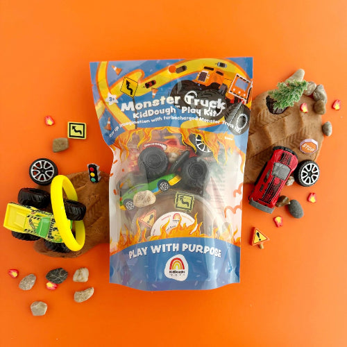 Monster Truck Kiddough play dough kit with monster truck-themed play pieces