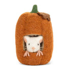 Abbott mouse peeking out of a tall pumpkin figurine, 6.5 inches