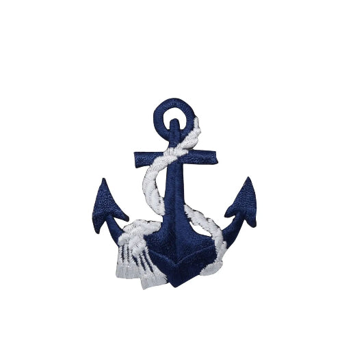 Embroidered navy blue and white rope coastal anchor iron-on patch