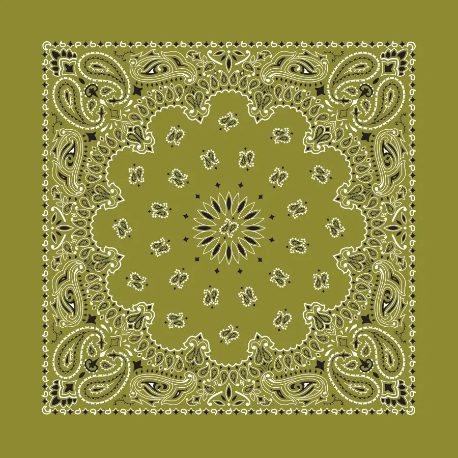 Olive Paisley bandana from The Bandanna Company, folded flat