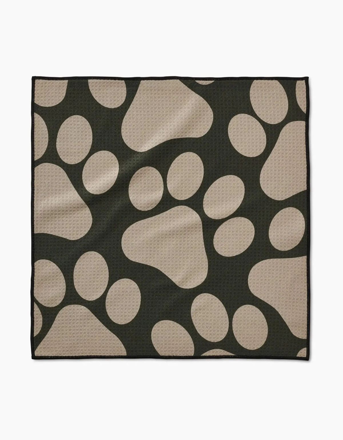 Paw Prints paw towel in dark olive green with tan paw print pattern