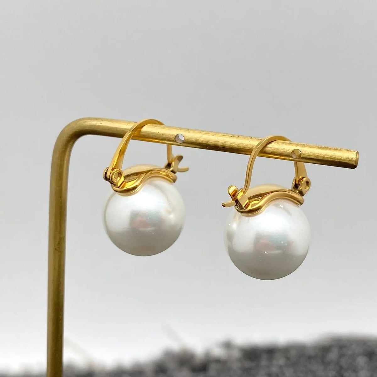 Pearl charm 18K gold plated hoop earrings with dangling pearl drops
