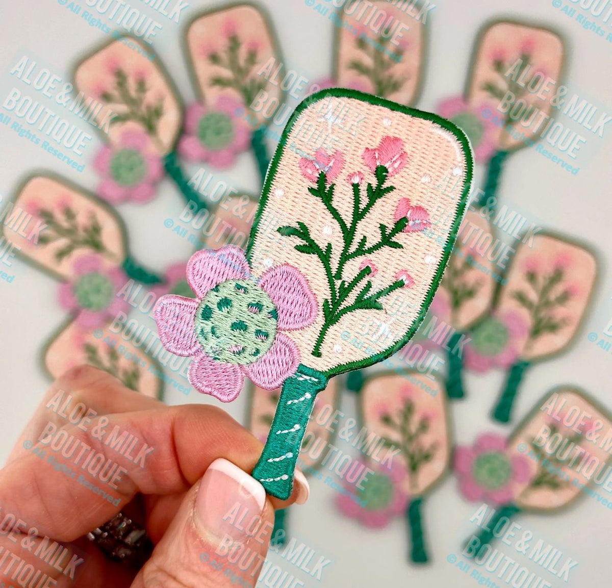 Pickleball paddle hat patch with florals