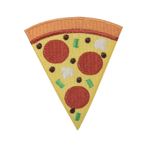 Embroidered pepperoni pizza slice iron-on patch