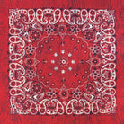 Rustic Red/Indigo Paisley bandana from The Bandanna Company, folded flat