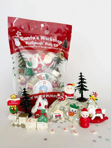 Santa's Workshop Kiddough play dough kit with holiday-themed play pieces