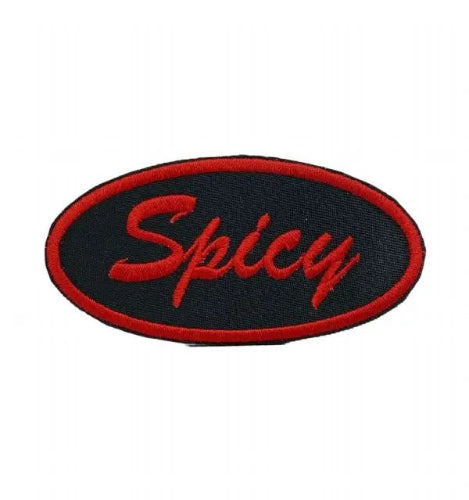 Embroidered Spicy in oval funny phrase iron-on patch