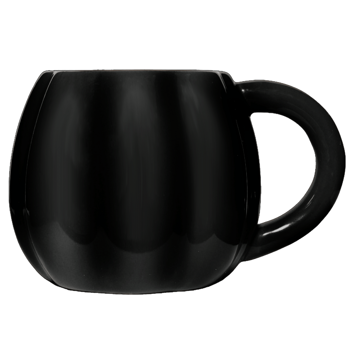 Black pumpkin-shaped 19 oz coffee mug by Sweet Water Decor on a white background