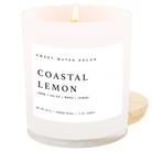 Sweet Water Decor Coastal Lemon 11 oz soy candle in a white jar with wood lid on a white background