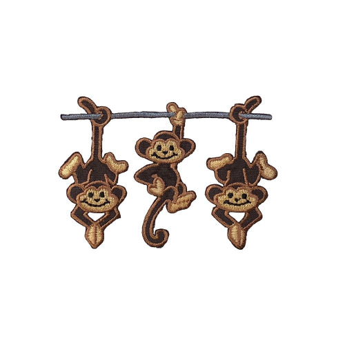 Embroidered three wise monkeys on a branch iron-on patch