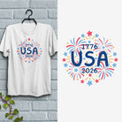 USA fireworks doodles 1776 graphic t-shirt
