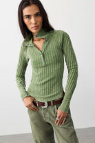 We The Free Surplus Cuff Top in Courtyard sage green, front view