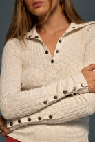 We The Free Surplus Cuff Top in Sugar Swizzle, snap cuff detail