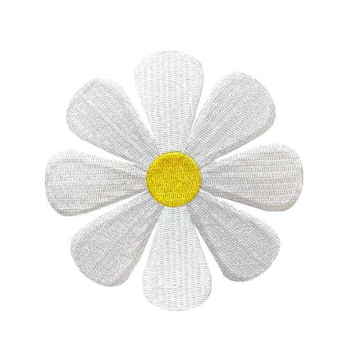 Embroidered white daisy flower iron-on patch