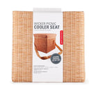 Wicker picnic cooler seat with packaging on a white background
