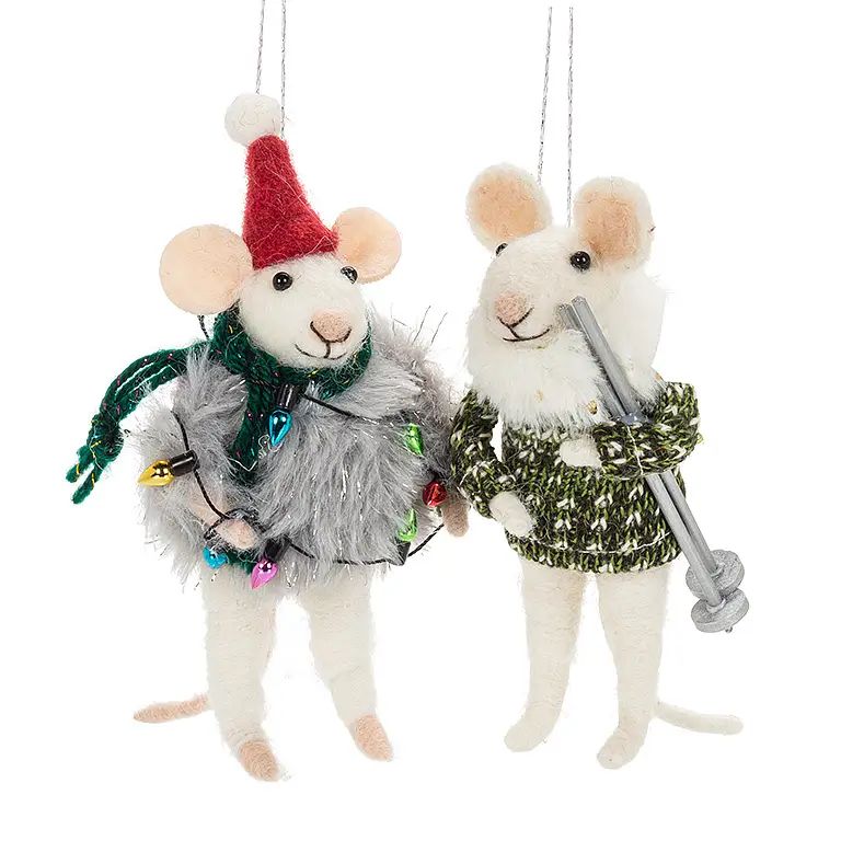 Abbott winter mouse ornaments, 2 assorted styles, 5 inches