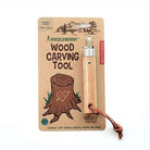 Wood carving tool with packaging featuring a tree stump illustration on a white background